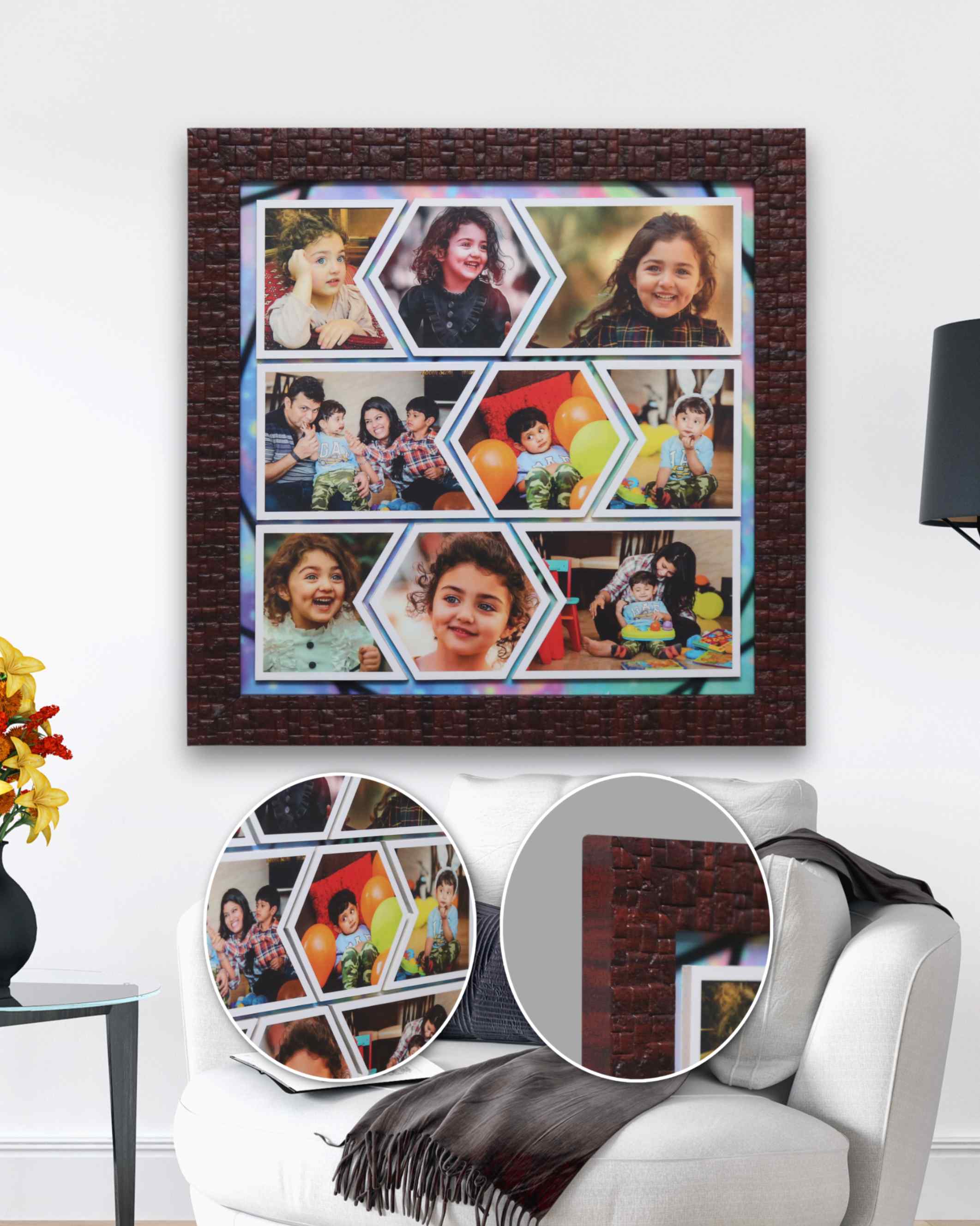 JFR9 - 9 Photos Unique Collage Embossed Frame (Size: 12.5" x 12.5")