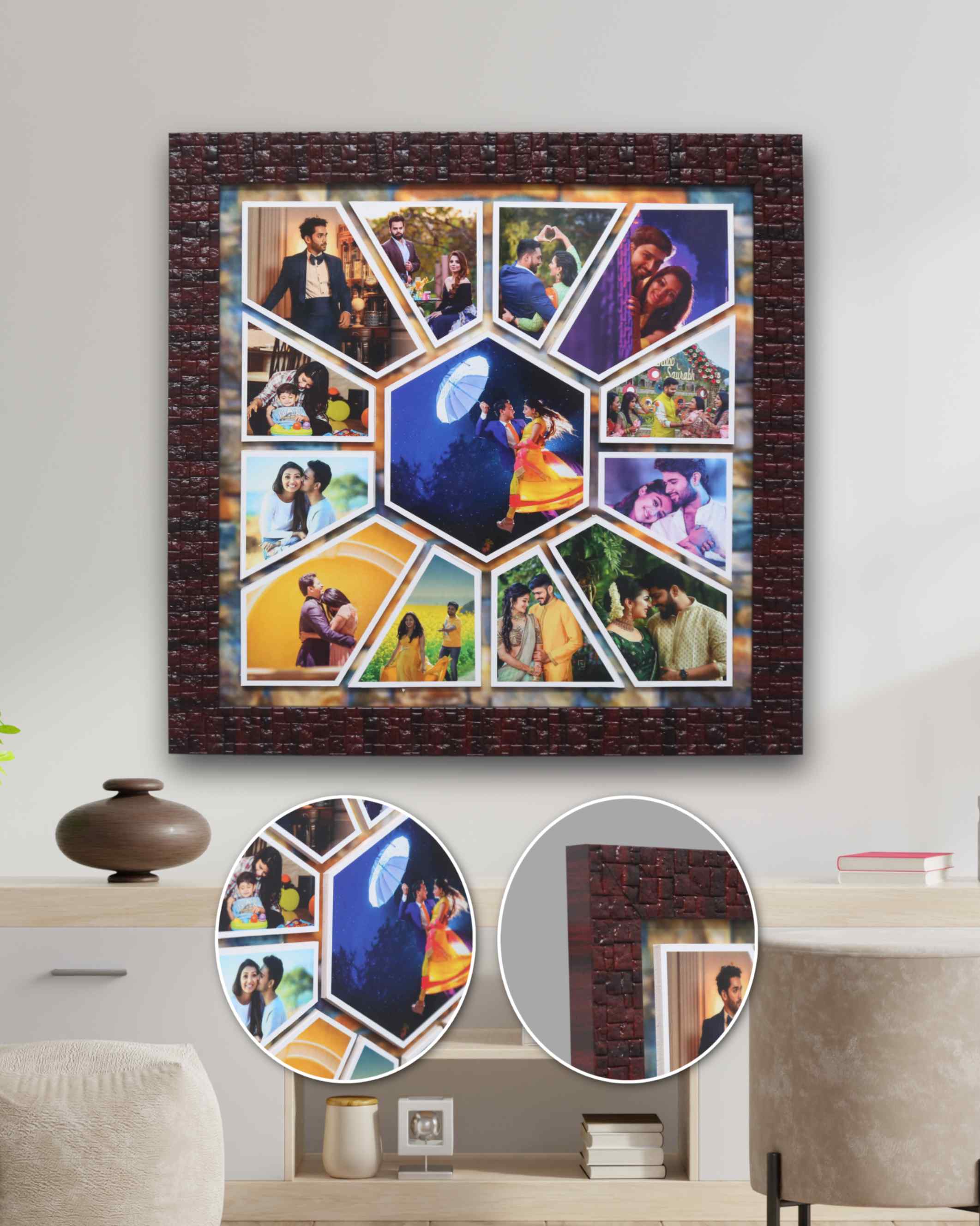 JFR5 - 13 Photos Rays Collage Embossed Frame (Size: 12.5" x 12.5")