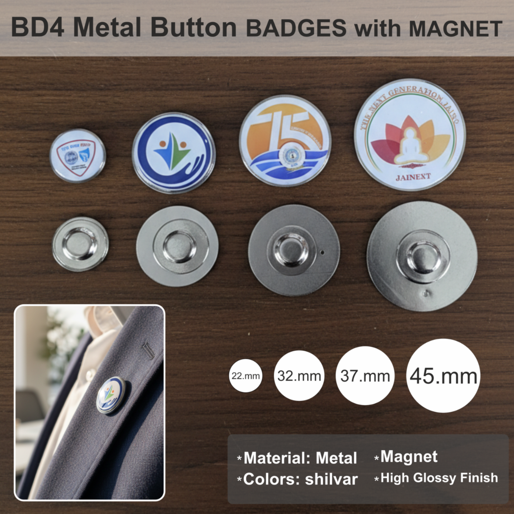 BD4 Metal Button BADGES with MAGNET
