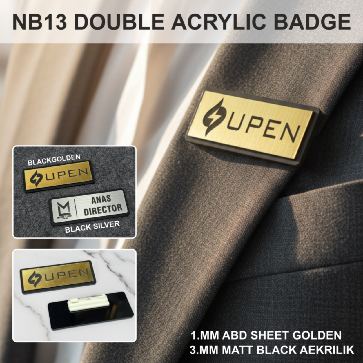 NB15 DOUBLE ACRYLIC BADGE