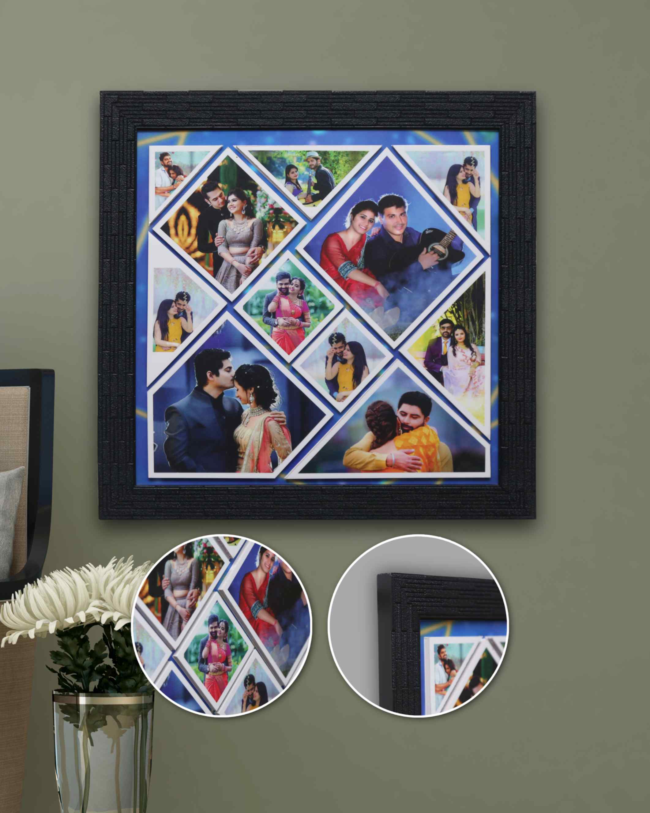 JFR10 - 11 Photos Unique Collage Embossed Frame (Size: 12.5" x 12.5")