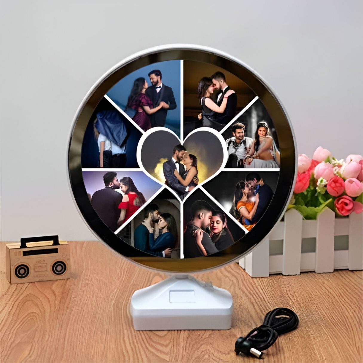 PM2 Magic Mirror Photo Frame with LED Lights Round