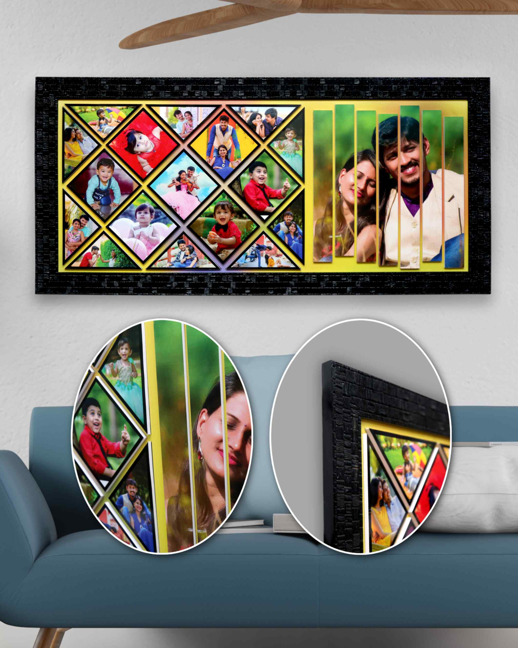 JFR7 - 18 Photos Chex-Stripe Collage Embossed Frame (Size: 13" x 28")
