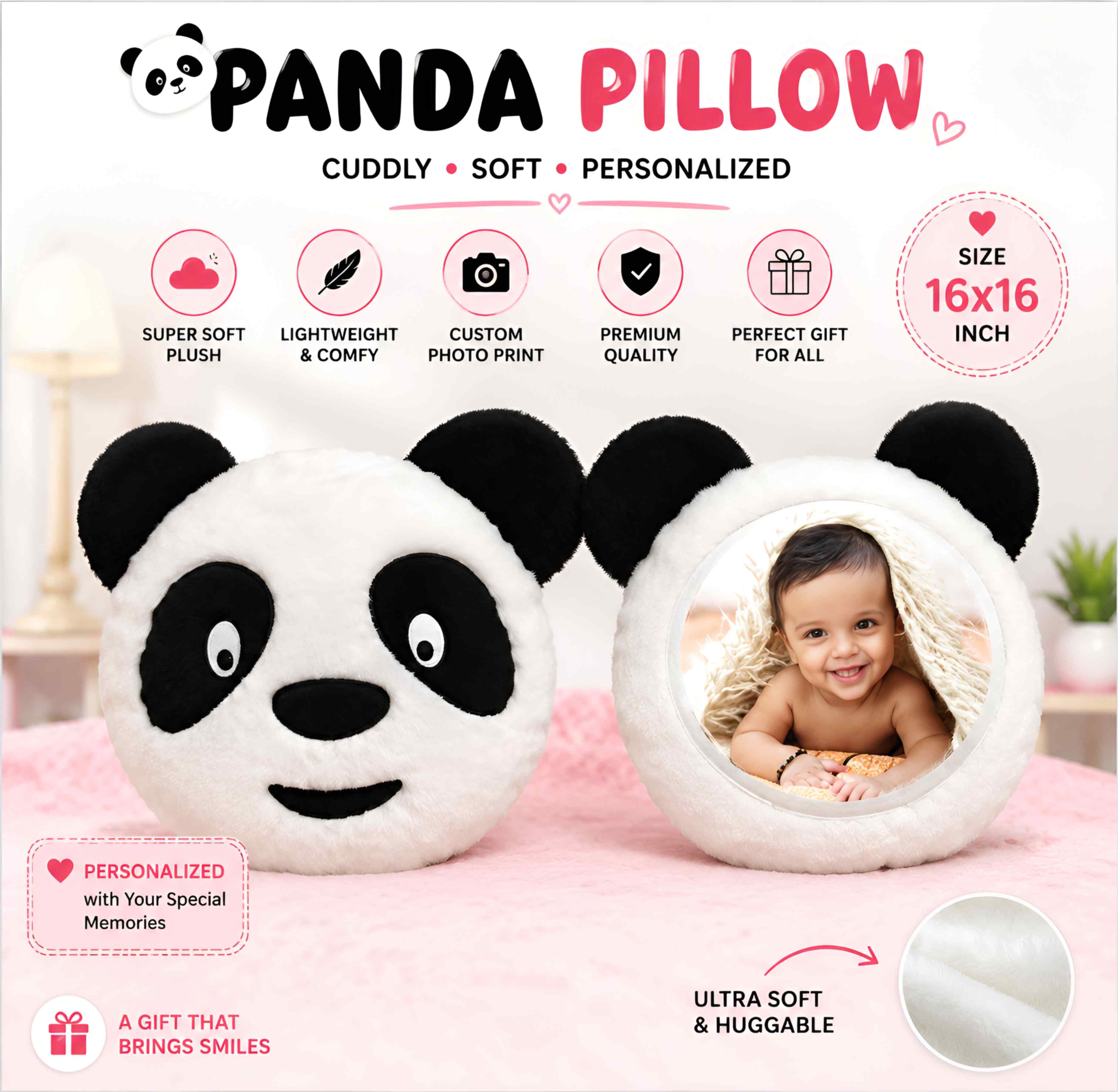 PL15 Panda Pillow 16x16