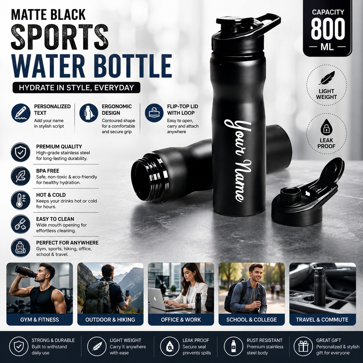 B4 Black Stainless Steel Bottle